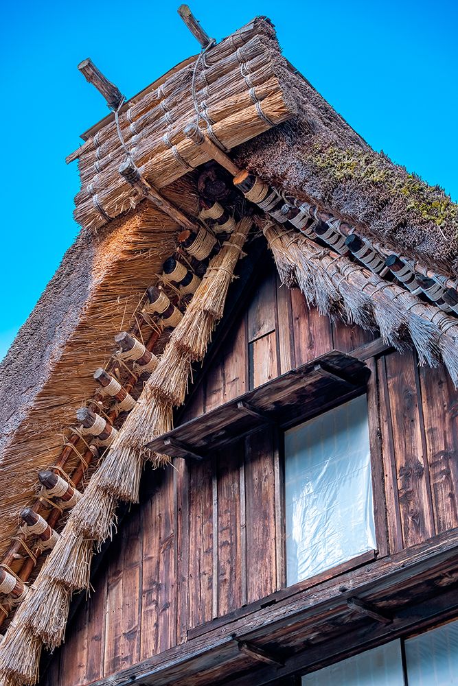 Detail of Gassho-zukuri construction, Hida No Sato, Hida Folk Village, Takayama, Japan